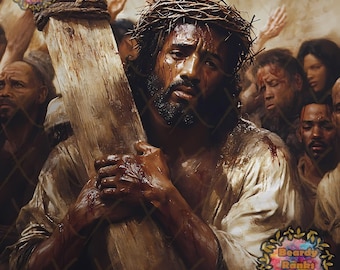 Black Jesus Carrying Cross Prints, Brown Skin Jesus Wall Art, Christian Wall Art, African American Jesus, Black Christian Art, Black Church