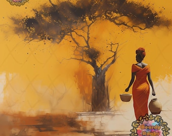 Arte africano, arte mural africano, arte afrocéntrico, decoración mural africana, arte inspirado en África, arte digital africano descargable, arte mural nubio.