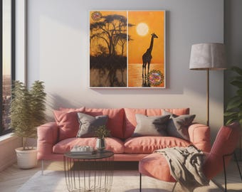 Arte de vida silvestre africana, arte mural africano, arte de safari africano, decoración mural africana, arte inspirado en África, arte digital africano descargable,