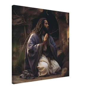 Betender schwarzer Jesus Leinwandkunst, religiöses Wanddekor, christliche Wandkunst, Afroamerikaner Jesus, schwarze christliche Kunst, afrikanische Kunst