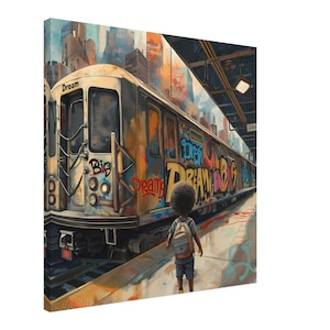 African American Boy Motivational Canvas, Black Boy Motivational Wall Décor, Children Canvas Artwork, Black Boy Graffiti Positive Art