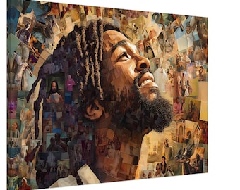 Black Jesus Mosaic Collage Canvas Art, African American Christ Wall Art, Black Jesus Collage Wall Art, African American Jesus Wall Art