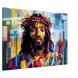 African American Jesus Sacred Heart Canvas Wall Art, Afrocentric Christian Wall Decor, Vibrant Religious Canvas Art for Home, Black Art