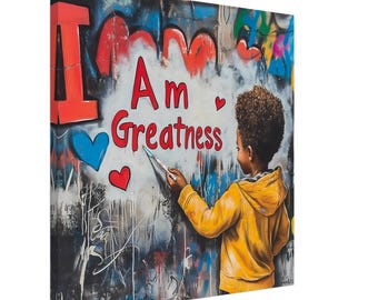 Black Boy Graffiti Leinwand Kunst, positive Kinderzimmer Dekor