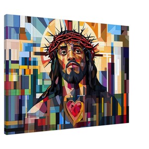 African American Jesus Sacred Heart Canvas Wall Art, Afrocentric Christian Wall Decor, Vibrant Religious Canvas Art for Home, Black Art