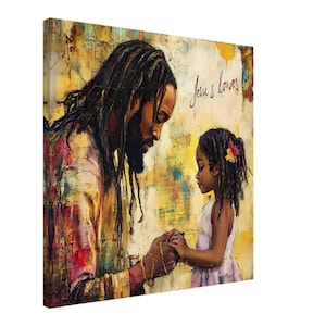 Black Jesus Loves Canvas Wall Art, Religious Wall Art, Christian Wall Artwork, African American Christ, Black Christian Art, Afrocentric Art