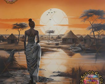 Arte africano, arte mural africano, arte afrocéntrico, decoración mural africana, arte inspirado en África, arte digital africano descargable, arte mural nubio.