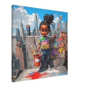 African American Girl Canvas Art, Empowering Black Girl Street Art, Girl Wall Decor, Children Canvas Artwork, Black Girl Motivational Art