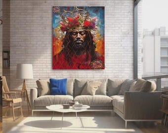 Black Jesus with Thorn Crown Print, Religious Wall Decor, Christian Artwork, African American Jesus, Black Christian Art, Brown Jesus Print