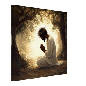 Betende schwarze Jesus Leinwand Wandkunstwerk, schwarze Jesus Wanddekoration, christliche Wandkunst, Afroamerikaner Jesus, schwarze Christus Leinwandkunst,