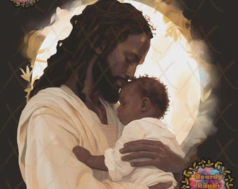 3 Brown Jesus and Little Baby Prints, Christian Artwork, African American Jesus, Black Christian Art, Black Jesus, Jesus and Children Prints