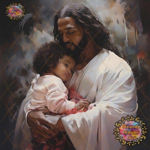 3 schwarzer Jesus umarmt kleine Kinderdrucke, dunkle Haut Jesus Drucke, christliche Kunstwerke, afroamerikanische Jesus Drucke, schwarze christliche Kunstwerke