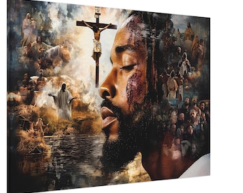 Black Jesus Mosaic Collage Canvas Art, African American Christ Wall Art, Black Jesus Collage Wall Art, African American Jesus Wall Art