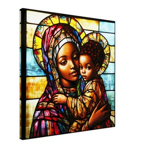 African American Virgin Mary Wall Art, Black Virgin Mary Canvas, Black Mother Of Christ, Madonna Canvas, Black Virgin Mary Canvas Wall Décor