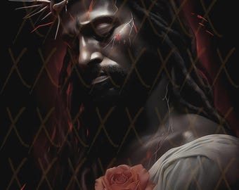 Black Jesus and Cross, Religious Wall Decor, Christian Artwork, African American Jesus, Black Christian Art, Afrocentric Art, Melanin Jesus