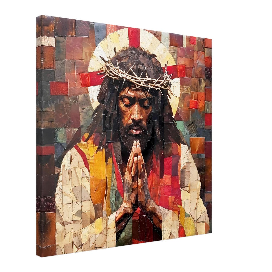 Black Praying Jesus Canvas Artwork, Religious Wall Decor, Christian ...