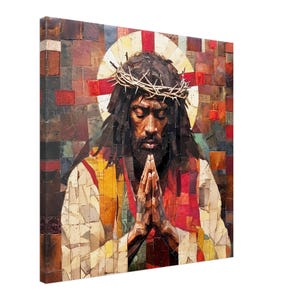 Schwarz betende Jesus Leinwand Kunstwerk, religiöses Wanddekor, christliches Wandkunstwerk, betender Afroamerikaner Jesus, schwarze christliche Kunst,
