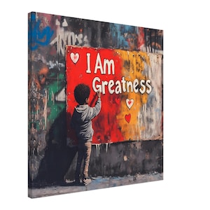 African American Boy Motivational Canvas, Black Boy Motivational Wall Décor, Children Canvas Artwork, Black Boy Graffiti Positive Art