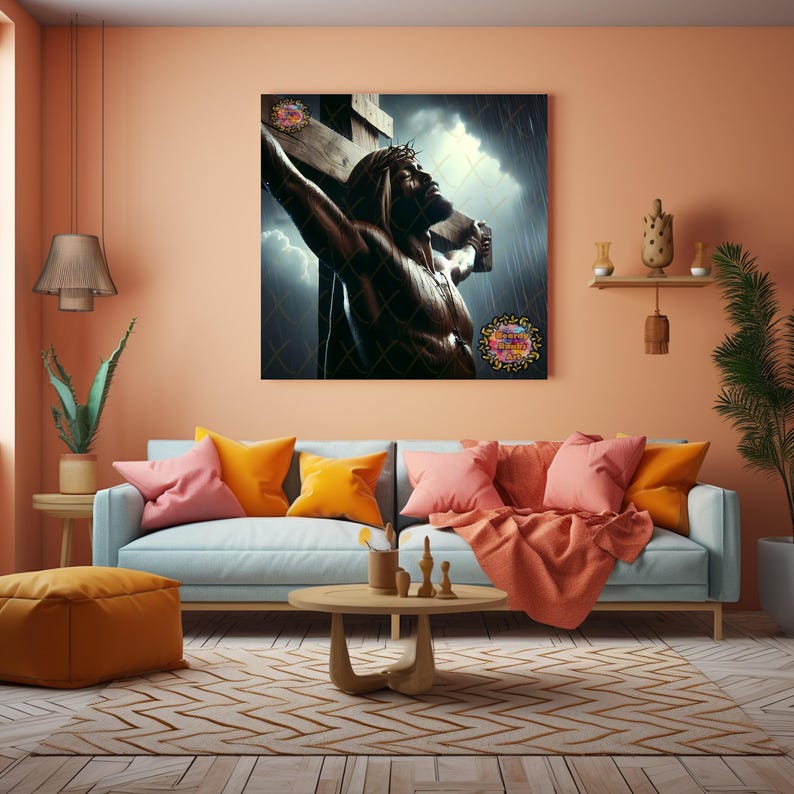 Black Jesus on the Cross Print, Christian Wall Decor, Brown Skin Jesus ...