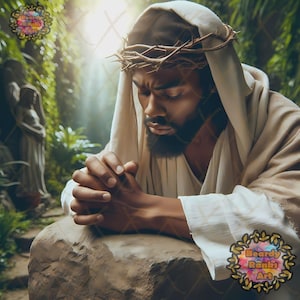 Schwarzer Jesus betet vor Verhaftung, christlicher Wanddekor, brauner betender Jesus, Afroamerikanischer Jesus druckt, dunkle Haut Jesus Kunst