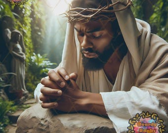 Black Jesus Praying Before Arrest Prints, Christian Wall Decor, Brown Skin Jesus Praying, African American Jesus Prints, Dark Skin Jesus Art