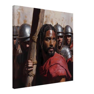 Black Jesus Carrying Cross Canvas Artwork, Religious Wall Decor, Christian Wall Artwork, African American Jesus, Black Christian Art,