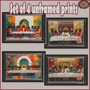 Set of 4 African American Jesus Last Supper Prints, Vibrant Black Christian Wall Art, Black Jesus Decor, Afrocentric Christ Print, Black Art