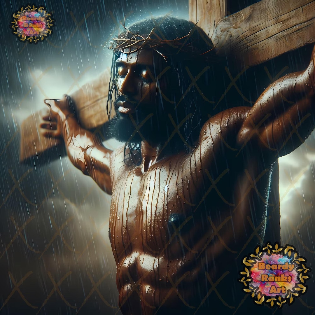 Black Jesus on the Cross Print, Christian Wall Decor, Brown Skin Jesus ...