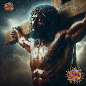 Black Jesus On The Cross Print, Christian Wall Decor, Brown Skin Jesus On The Cross, African American Jesus Prints, Dark Skin Jesus Art