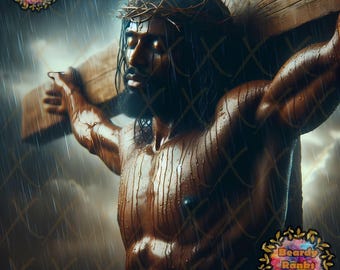 Impresión de Jesús negro en la cruz, decoración cristiana de pared, Jesús de piel morena en la cruz, impresiones de Jesús afroamericano, arte de Jesús de piel oscura