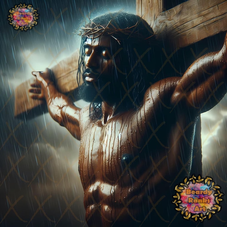 Black Jesus On The Cross Print, Christian Wall Decor, Brown Skin Jesus On The Cross, African American Jesus Prints, Dark Skin Jesus Art