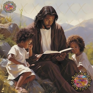 Black Jesus Teaching Little Children, Religious Wall Decor, Christian Artwork, African American Jesus, Black Christian Art, Melanin Jesus