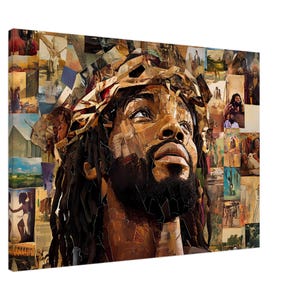 Schwarzer Jesus-Mosaik-Collage-Leinwandkunst, Afroamerikaner-Christus-Wandkunst, schwarzer Jesus-Collage-Wandkunst, Afroamerikaner-Jesus-Wandkunst