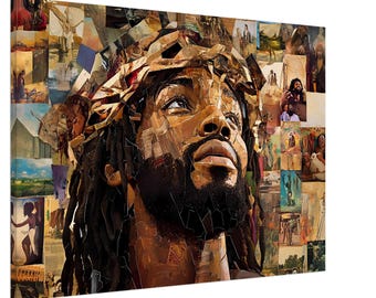Black Jesus Mosaic Collage Canvas Art, African American Christ Wall Art, Black Jesus Collage Wall Art, African American Jesus Wall Art