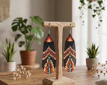 Handmade Boho Beaded Tassel Earrings | Multicolor Long Dangle Fringe Earrings for Women