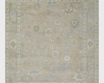 Custom Made Beige and Ivory Hand Knotted Traditional Oushak Wool Area Rug 6x9, 8x10, 9x12, 10x14, 12x15 Living Room Décor Rug