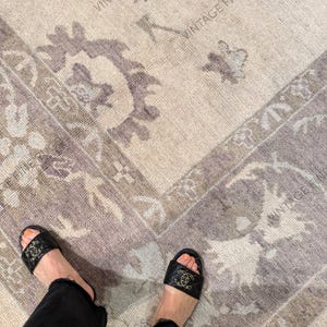Taupe & Gray Oushak Rug Hand-Knotted Turkish Wool Carpet with Subtle Floral Pattern Neutral Vintage Area Rug for Modern Farmhouse Boho Decor