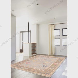 Whispered Nomad – Hand-Knotted Light Grey Modern Oushak Wool Rug | Subtle Tribal Charm with Muted Pastels for Serene Interiors Area Rug