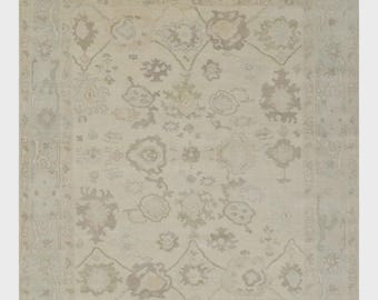 Custom Made Traditional Camel and Silver Antique Style Oushak Hand knotted Wool Area Rug Living Room and Bedroom Rug Large Area  Rug