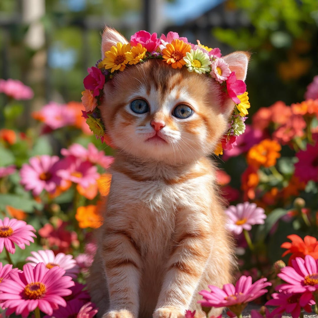 Flower Crown Kitten Art Print: Whimsical Cat Lover Decor (digital ...