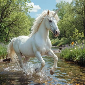White Unicorns Wall Art Print (Pack of 4): AI-Generated Photorealistic Images