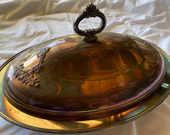 Elegant Vintage Silver Casserole Serving Dish - Oval with Ovenware Glass Insert & Domed Lid