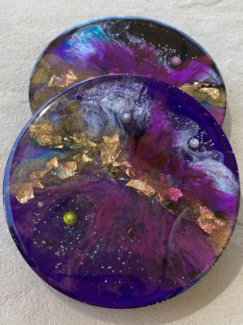 Epoxy Resin Coasters Set of 2 Edge of the Galaxy image 1