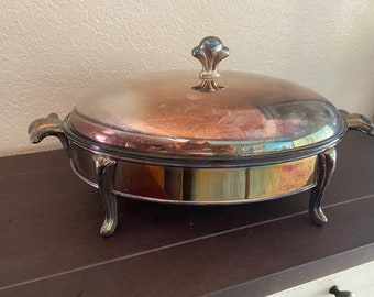 Vintage Silver Casserole Serving Dish Footed - Oval with Ovenware Glass Insert & Domed lid