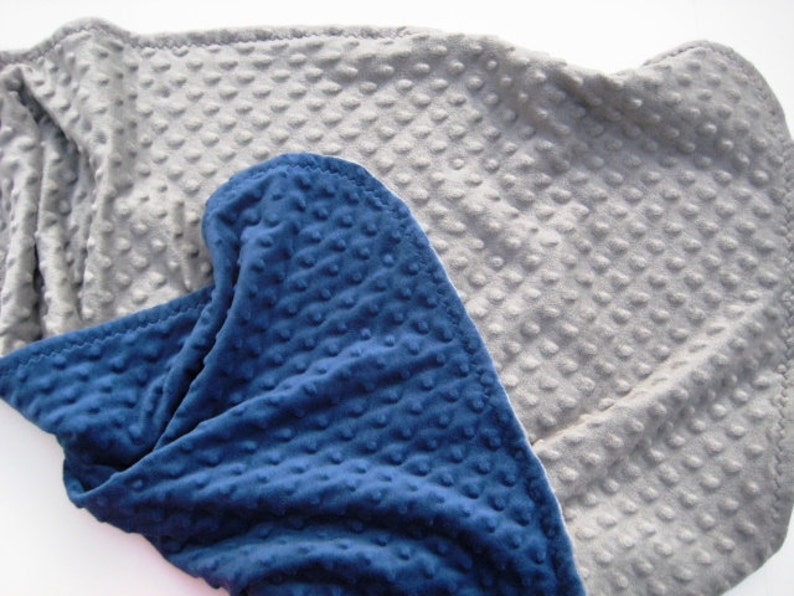 Baby Blue Stroller Blanket Grey and Slate Blue Minky Etsy