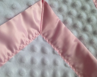 Pink Minky Blanket - Infant "Cuddle" Lovey Blanket - White on White with Pink