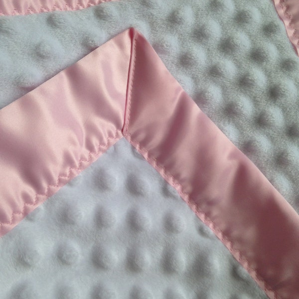 Pink Minky Blanket - Infant "Cuddle" Lovey Blanket - White on White with Pink