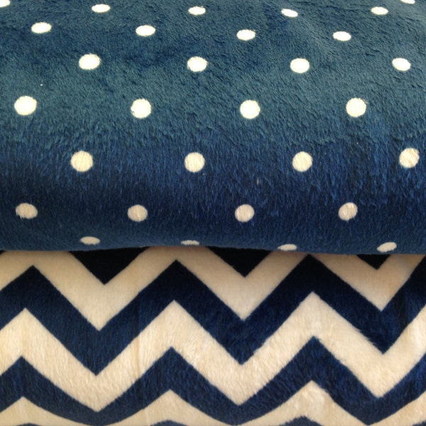 Navy Blue Chevron Stripes and Polka Dot Stroller Blanket - Personalization Available