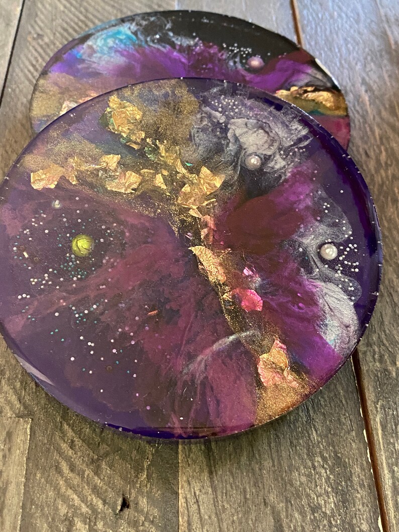 Epoxy Resin Coasters Set of 2 Edge of the Galaxy image 9