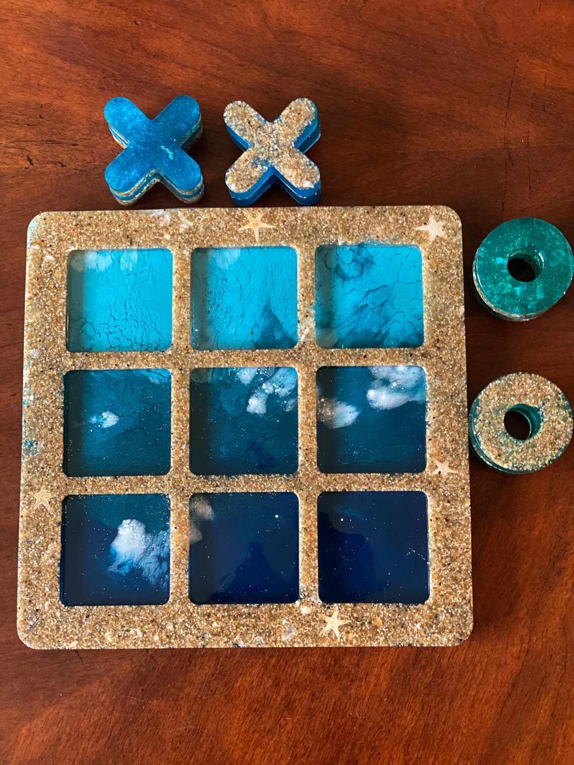 Tic Tac Toe Board Game Ocean Inspired Resin Etsy